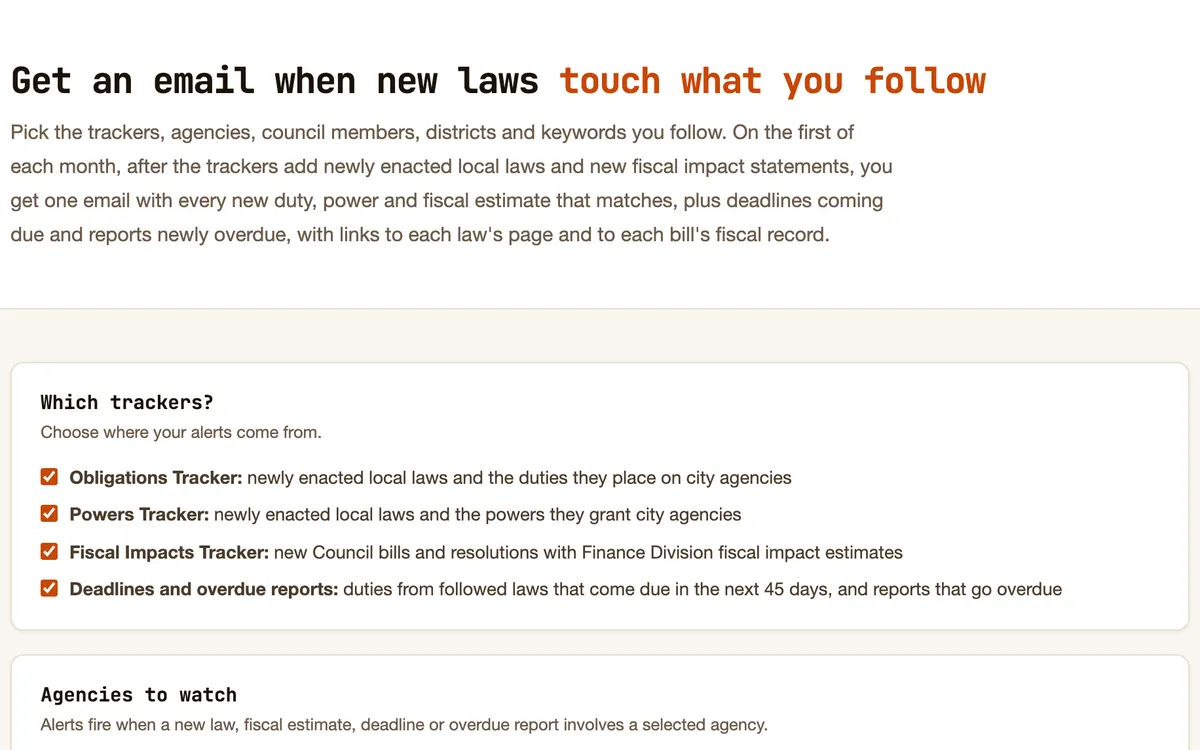 The legislation alerts preferences page with trackers and agencies to pick